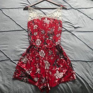 Red Floral Romper